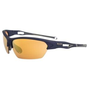 Raze Eyewear Pursuit Wrap Around Sports Sunglasses for Men or Women Navy Frame w/ High Definition Gold Z Lenses